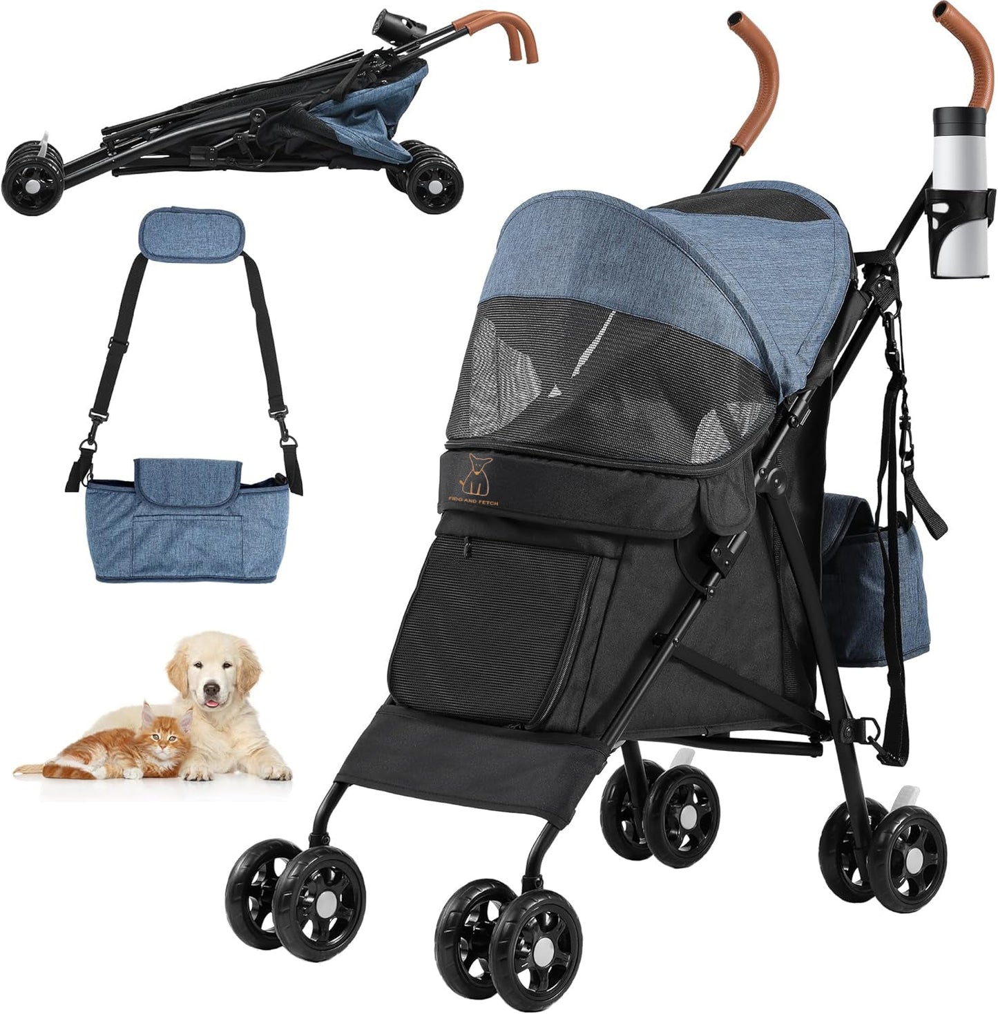 Palster Explorer All-Terrain Dog Stroller – Foldable Pet Buggy with Suspension for Small Dogs & Cats (Black & Harbour Blue)