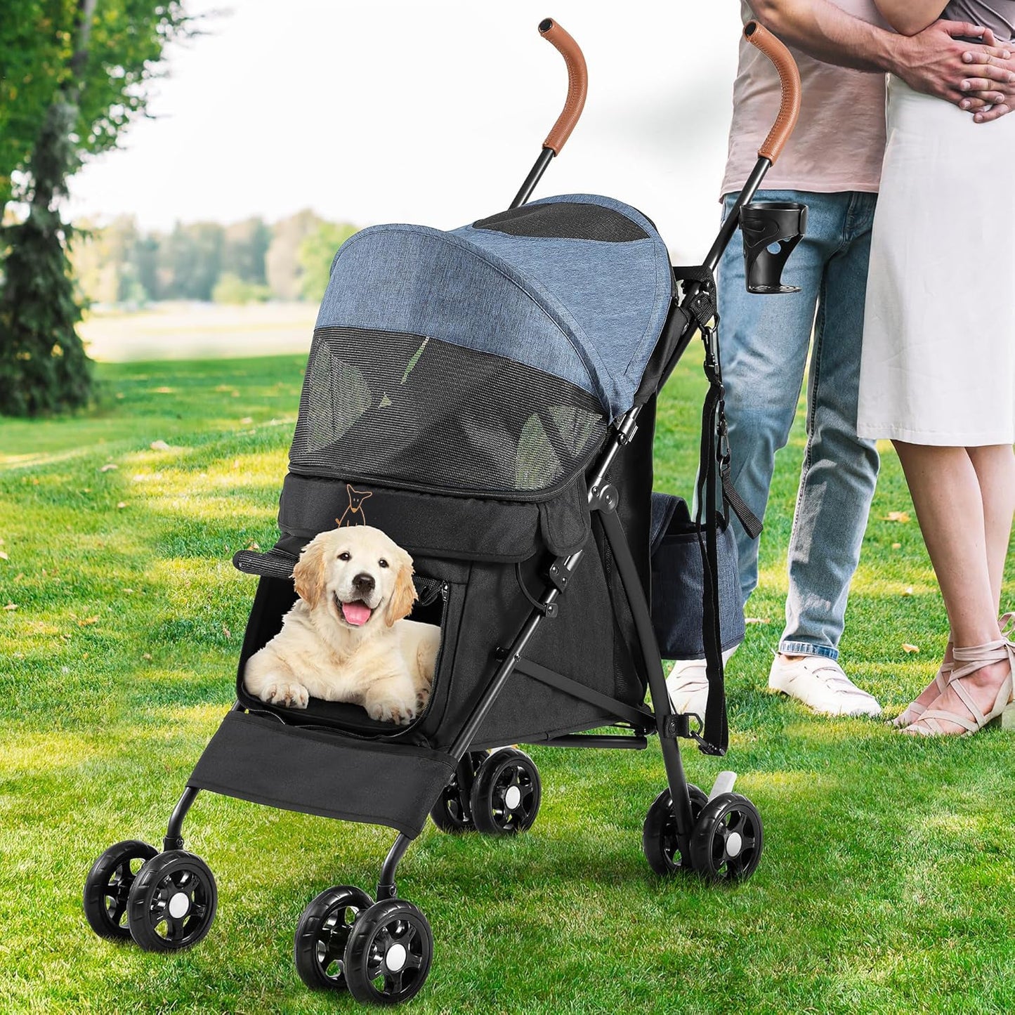 Palster Explorer All-Terrain Dog Stroller – Foldable Pet Buggy with Suspension for Small Dogs & Cats (Black & Harbour Blue)
