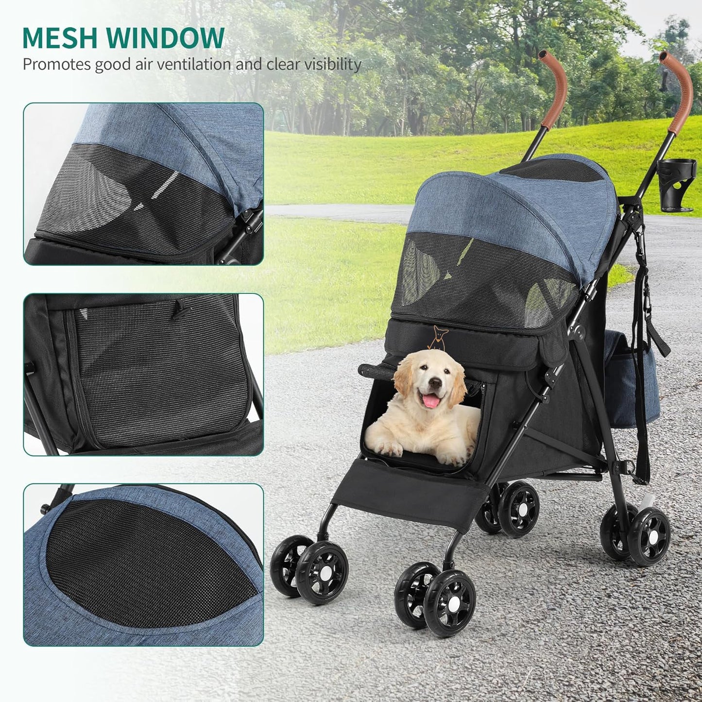 Palster Explorer All-Terrain Dog Stroller – Foldable Pet Buggy with Suspension for Small Dogs & Cats (Black & Harbour Blue)