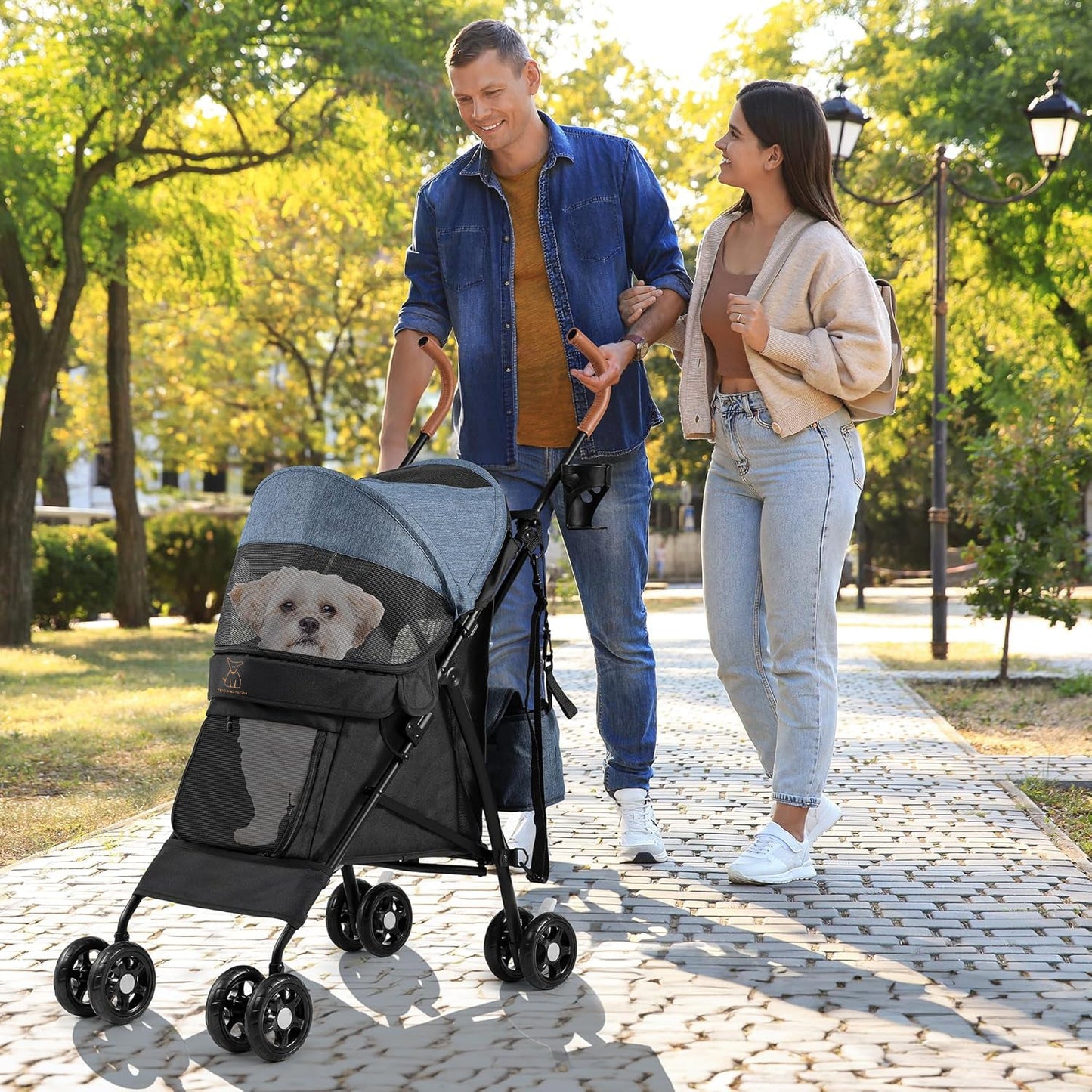 Palster Explorer All-Terrain Dog Stroller – Foldable Pet Buggy with Suspension for Small Dogs & Cats (Black & Harbour Blue)